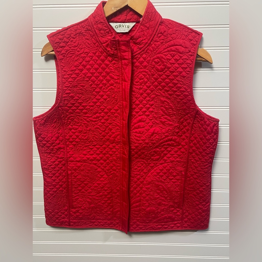 Orvis Sporting Traditions Pink-Red Silk Quilted Vest Medium M